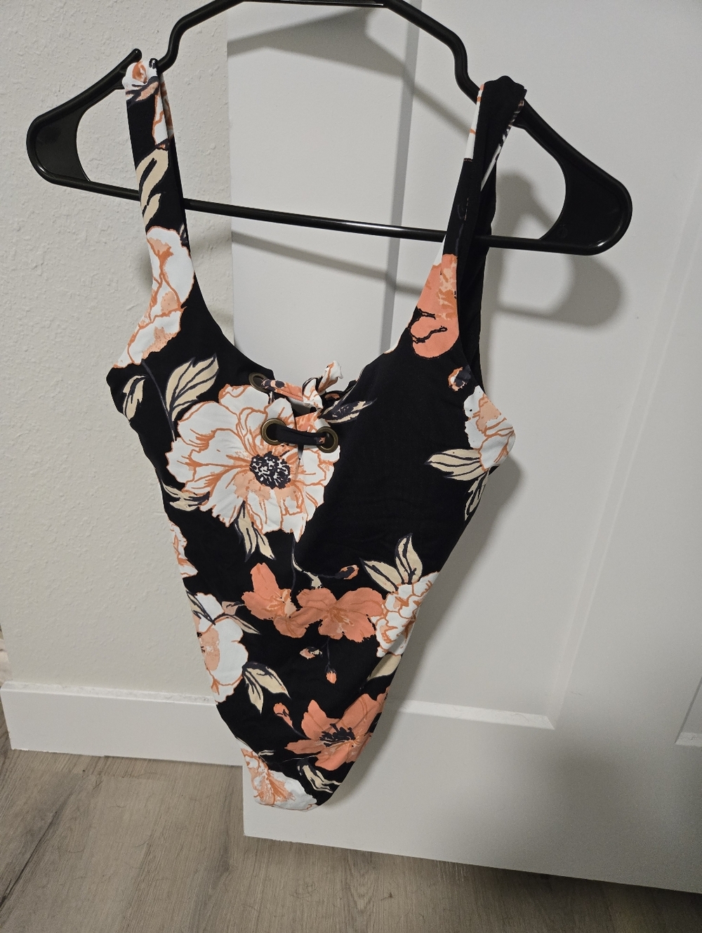 Roxy Black with Cream & Coral Floral One-Piece Swimsuit